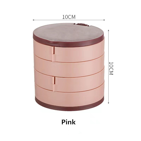 Flerlags roterende plast smykker Stand øreringe Ring Box pink 10*10cm