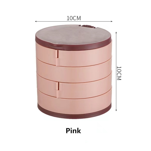 Monikerroksinen pyörivä muovinen korujalusta Korvakorut Ring Box pink 10*10cm