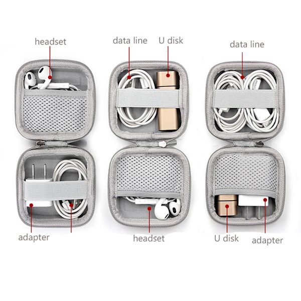 Mini Hörlursväska Hörlurar Case Box Förvaringsväska gray 8x8x4cm