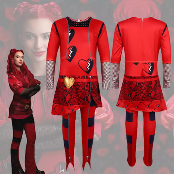 Descendants Röd Kostym för Barn, Disney Descendants The Rise of Red Kostym Klänning Halloween Kostymer Anime Kläder 140cm