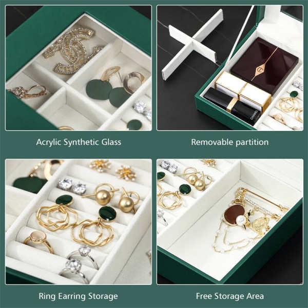Transparent smyckeskrin Organizer Lyx PU-läder presentförpackning 1pc