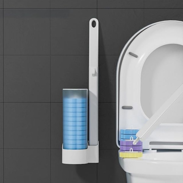 Engangsopløselig toiletbørste Vægmonteret rengøringsværktøj til erstatningsbørste til badeværelse White Set