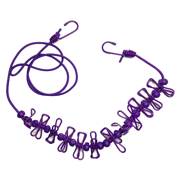 Udendørs camping skridsikker stretch tøjsnor med 12 klips purple 12pcs