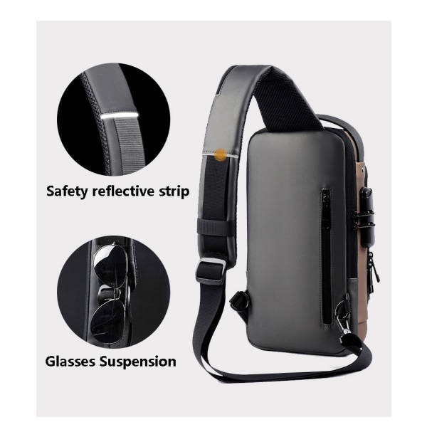 Herr Multifunktion Stöldskydd USB -axelväska Crossbody-väska black 16*6*32cm