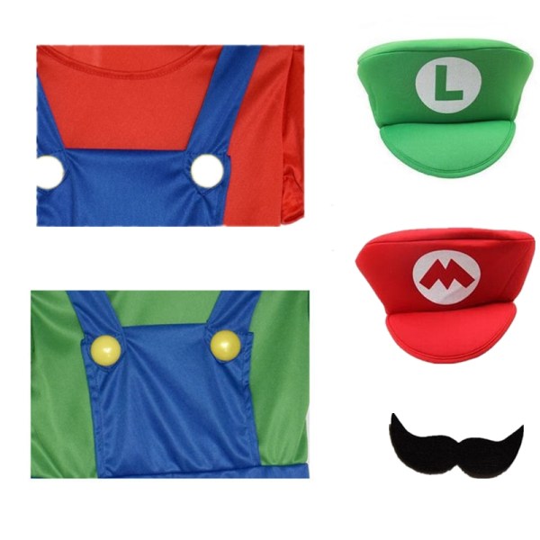 Barn Anime Roliga Halloween kostymer Super Mari Luigi bror kostym green+dress l