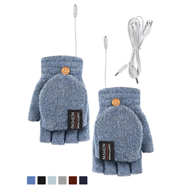 USB Elektriske Handsker Varme Konvertible Fingerløs Handske light gray