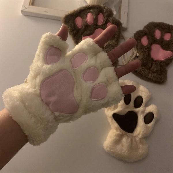 Naiset Söpöt Kissa Claw Paw Käsineet Pehmo Rukkaset Lämmin pehmeä Pehmo Short rose red one size