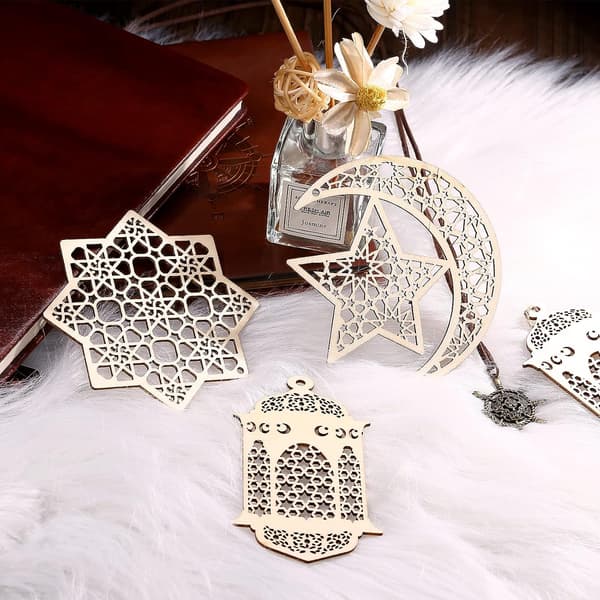 10 st trähänge Ramadan Eid Mubarak dekorationer