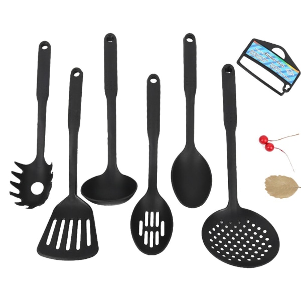 6 kpl lastalla lusikka set Easy Clean Kääntäjä tarttumattomille keittoastioille Lämmönkestävä keittiötyökalut Spagettipalvelin black 6pcs