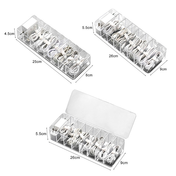 Transparent kabelförvaringsbox Datalinjeladdare Wire Organizer 26x9x5.5cm-with cover