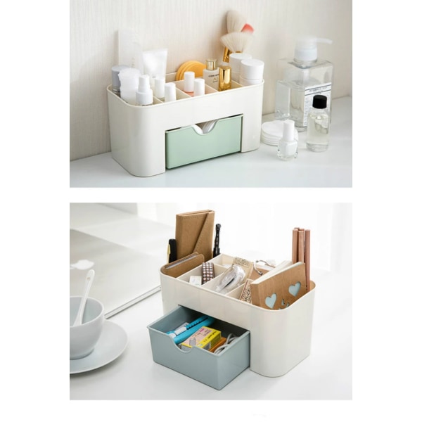 Makeup Organizer Box Multifunktions skrivbordsförvaringsbox white+blue 21*11*10cm