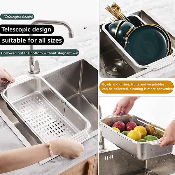 Afløbskurv Vaskstativ Teleskopisk afløbsstativ Køkken Organizer Gadget L
