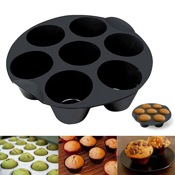 7 Selv silikone Air Fryer Cupcake-bagning af sorte muffinforme black big