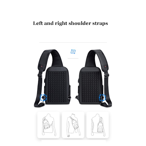 Mandlige Crossbody tasker til mode skulder USB brysttaske black 34 * 21 * 10cm