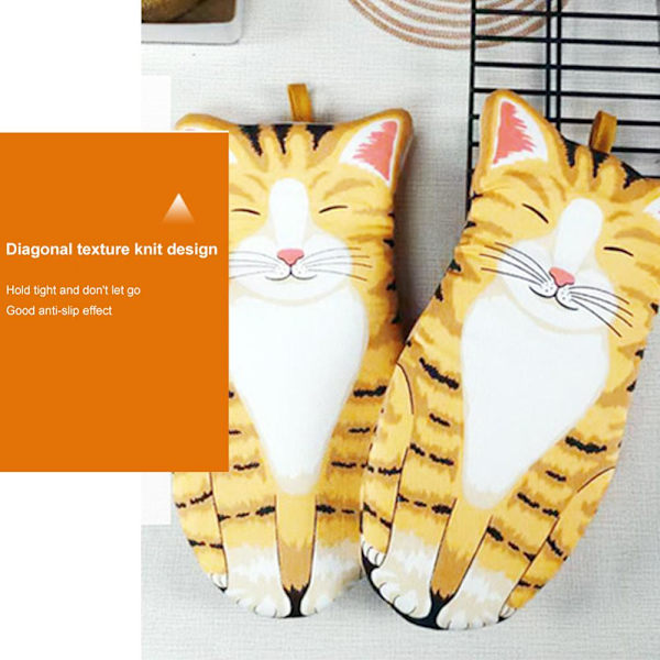 Cartoon Cat Paws Värmebeständiga mikrovågsugnshandskar orange 30*13CM