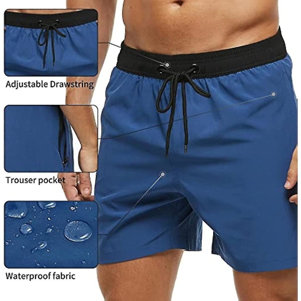 Badbyxor for män med dragkedja Vattentät Torkande Snabbbaddräkt Badshorts med justerbar dragsko-n Electric Blue XL