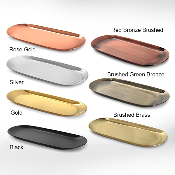 Oval bricka Flerfärgad rostfritt stål Serveringsbricka i metall för mat Aromaterapi Ljusverktyg Badrum Köksjuvel brushed brass