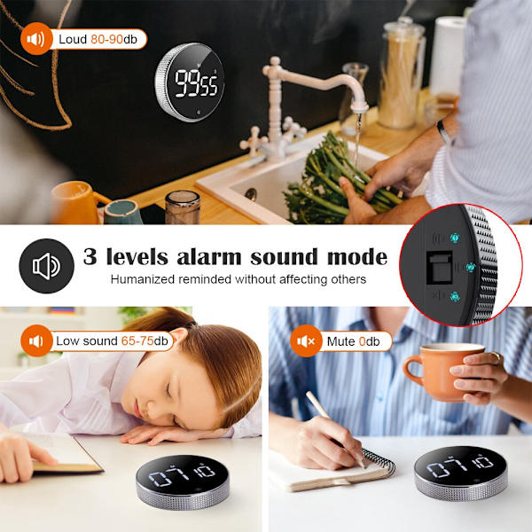 Digital Timer Smart Magnetisk Elektrisk Madlavning Nedtællingsalarm black 8.3cm * 2.5cm