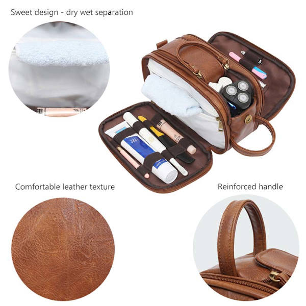 Mænd rejsetoiletartikler PU læder kosmetiktasker brown 26.5*15*16 CM