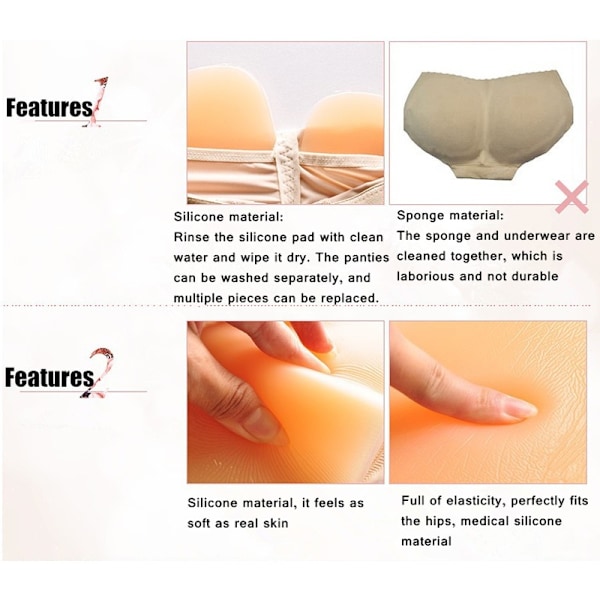 Silikon Butt Padded Shaper Sexiga Damunderkläder Avtagbara beige 300g L