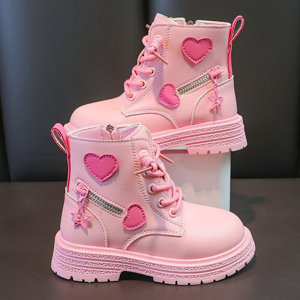 Tytöt Saappaat Lapset Muoti kumisaappaat Cool Girl Syksy ja Talvi Puuvilla Pehmeä Pohja Pinkki Love Side Vetoketju pink 34