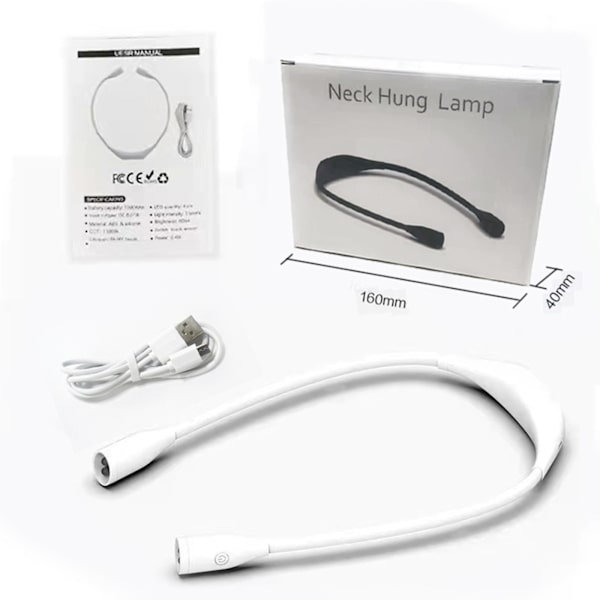 Læsefleksible halslys Dæmpning af øjenbeskyttelse Boglys Læselampe Bærbar USB genopladelig bogbelysning black