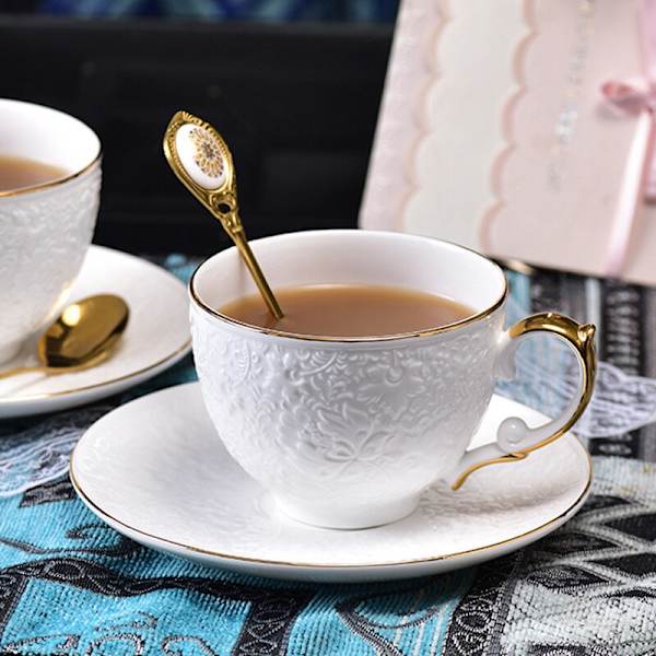 Keramisk kaffekopp och fat set lyx blomma tekopp med