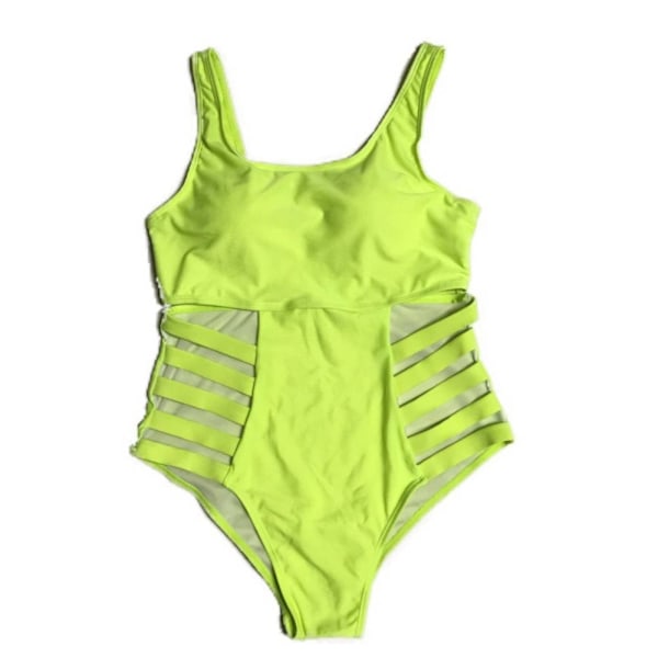 Damer Plus Size One Piece Baddräkt, hög midja tallrik med Green L