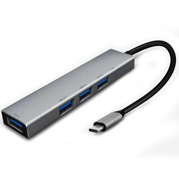 USB-C Typ C till USB 3.0 4-ports navadapter USB-C aluminium