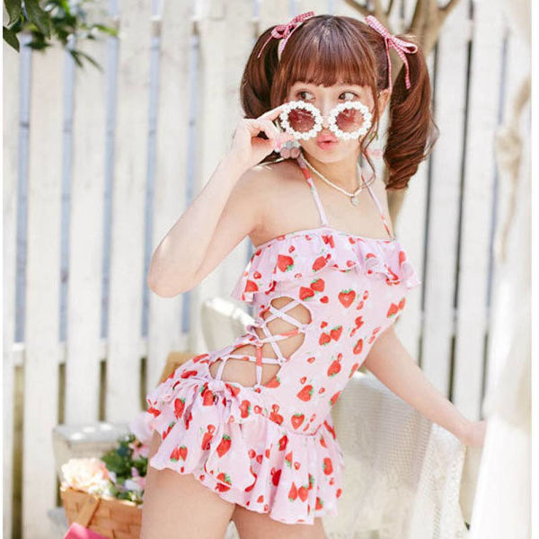 Japansk flickbaddräkt i ett stycke, Triangel söt i ett stycke Pink XL