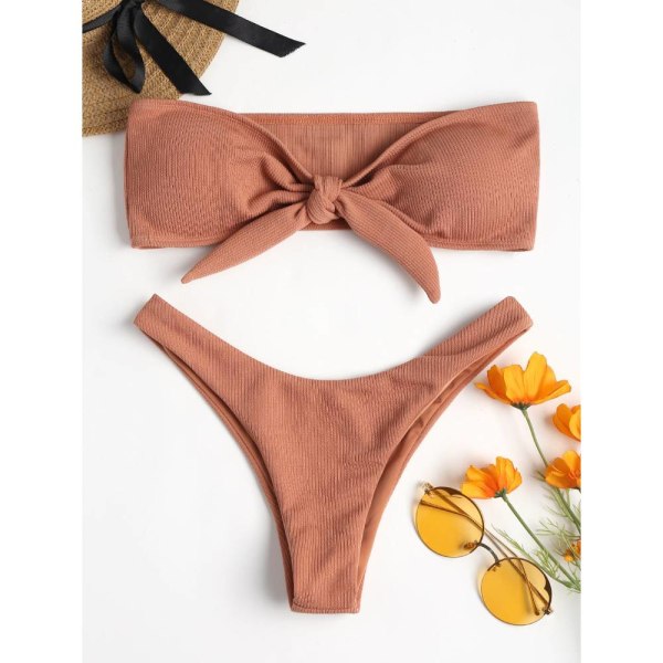 Sexig Tube Top Bikini Suit, europeisk och amerikansk rosett Yellow L