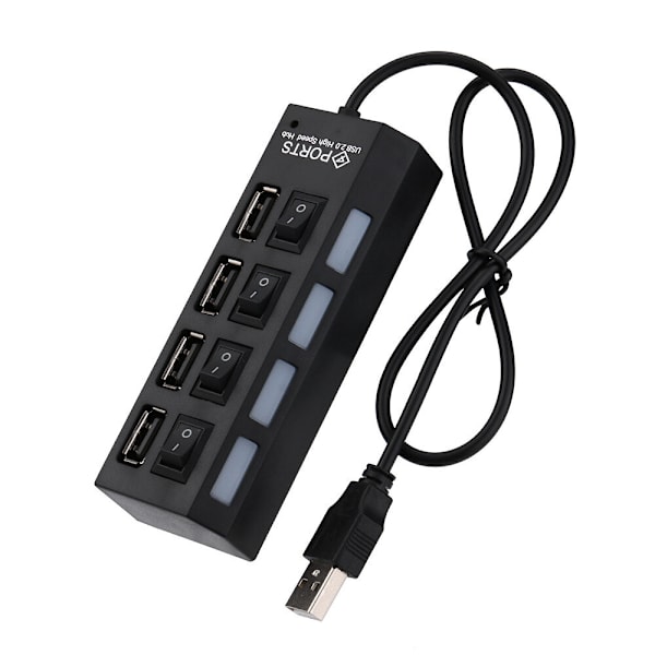 Nya 4-portars USB 2.0 Hub På/Av-brytare + DC power