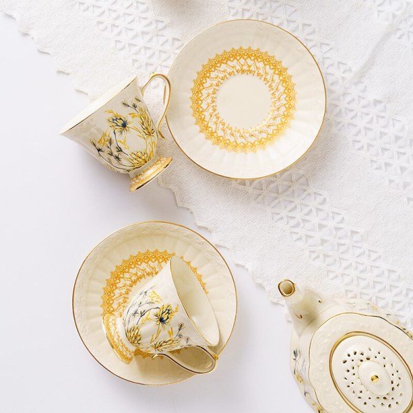 Kaffekopp och fat fransk stil guld Retro domstol Feng