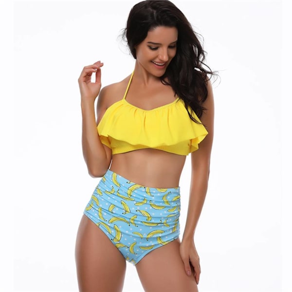 Hög midja delad baddräkt, bikini europeisk och amerikansk sexig Yellow S