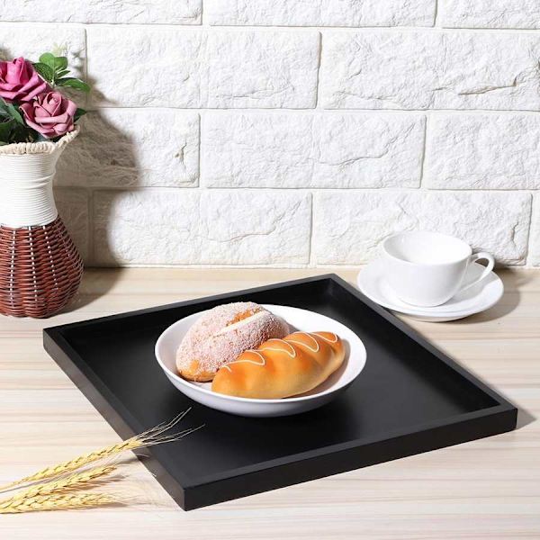 Serveringsbricka Fyrkantig Trä Te Kaffe Snack Mat Serveringsbricka