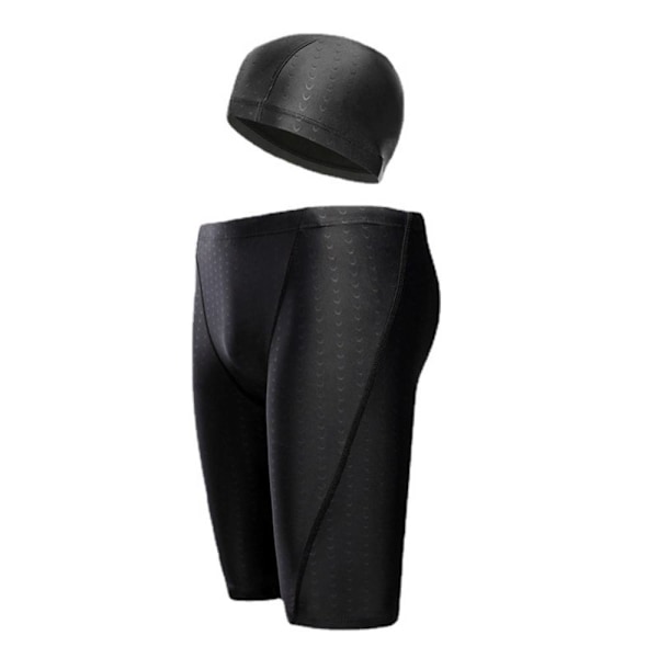 Badbyxor för män med cap, fempoängshaj Black XXL