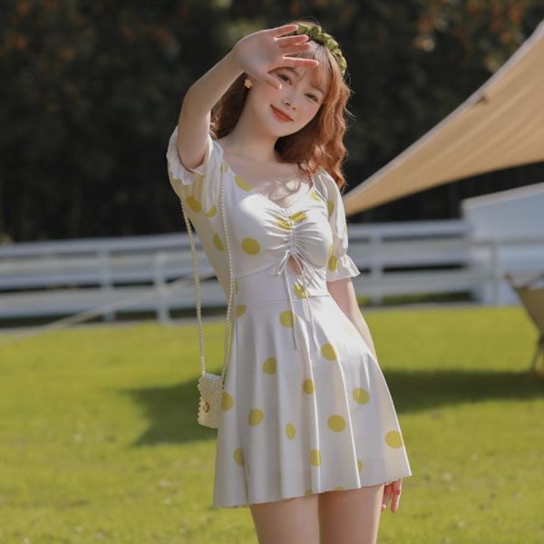 The Girl's Polka-dot One-piece Hot Spring Baddräkt, Ins Pink M