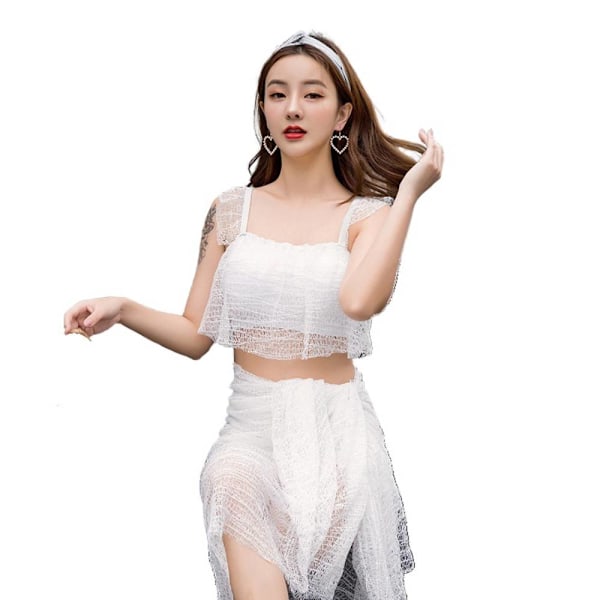 Koreansk version Ins konservativ baddräkt tredelad kvinnor, White M