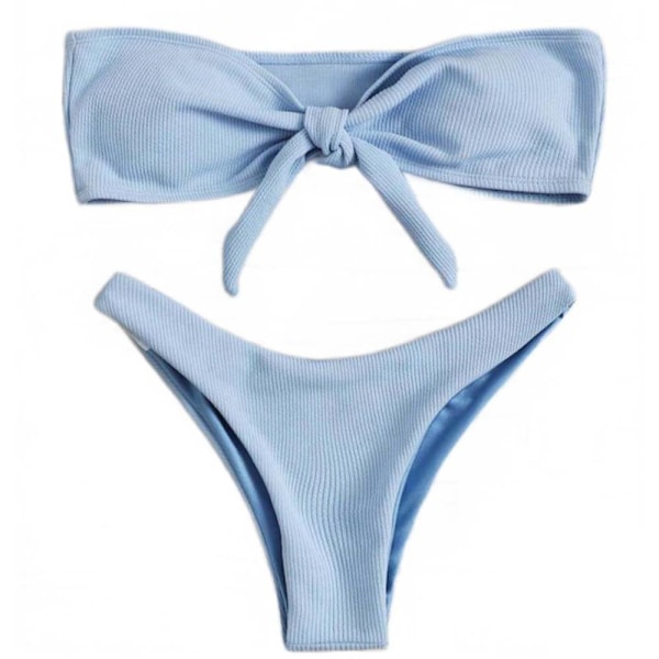 Sexig Tube Top Bikini Suit, europeisk och amerikansk rosett Blue S