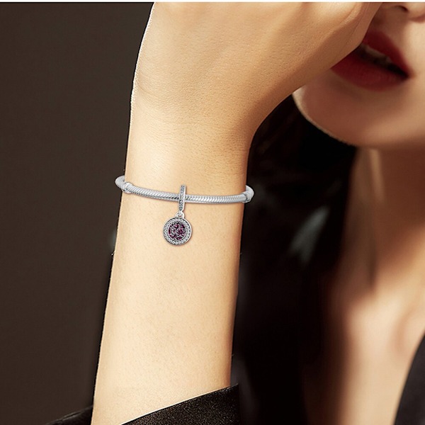 Pärlor Armband Sparkling Red Disc Double Dangle Charms 925