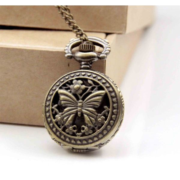 SteamPunk Butterfly Retro FLIP watch Halsbandshänge