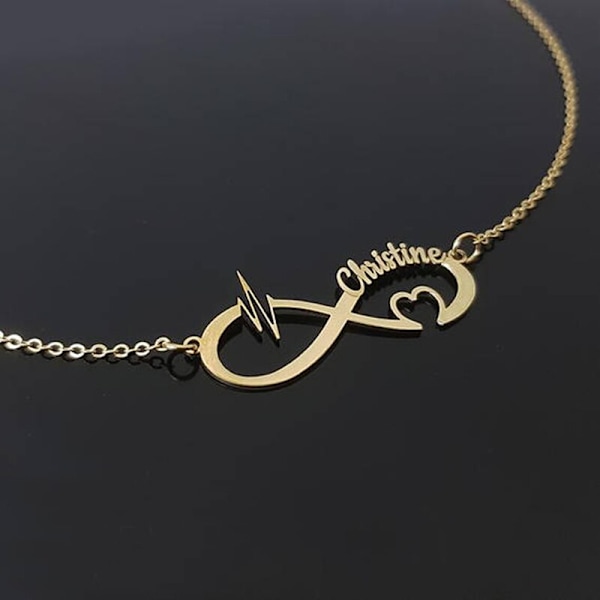 Mode personligt Infinity-namnhalsband med hjärta och