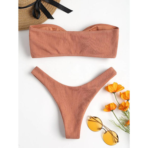 Sexig Tube Top Bikini Suit, europeisk och amerikansk rosett Blue S