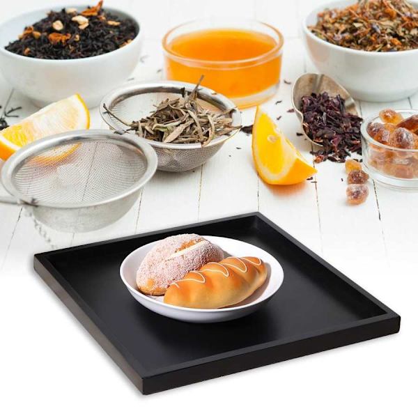 Serveringsbricka Fyrkantig Trä Te Kaffe Snack Mat Serveringsbricka