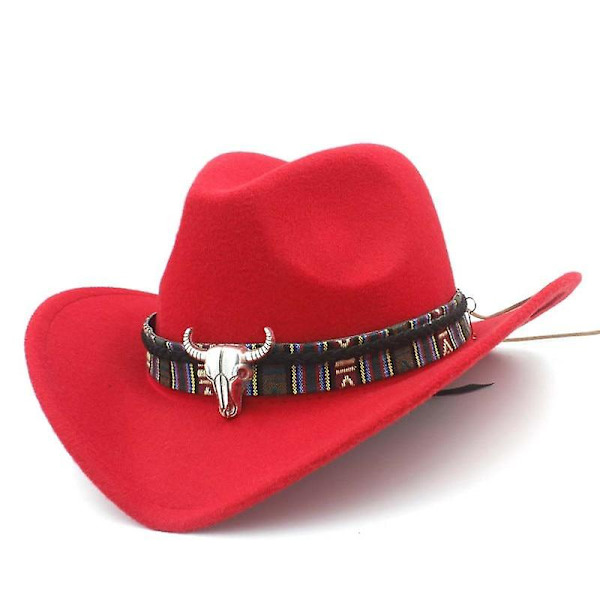 Unisex västerländsk cowboyhatt med tofs（röd）