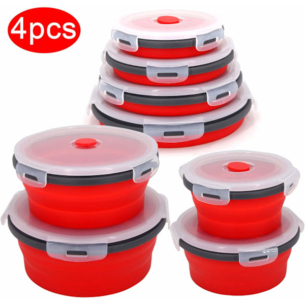 4 st/ set Rund Silikon Vikbar Lunchbox Set Mikrovågsugn