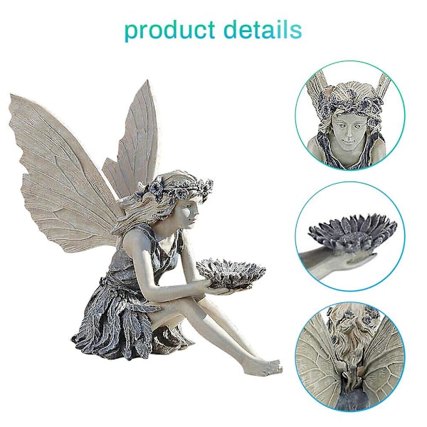 Sittande Fairy Staty Resin Angel Trädgård Skulptur Bord Gräsmatta
