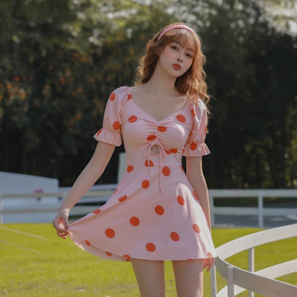 The Girl's Polka-dot One-piece Hot Spring Baddräkt, Ins Pink M