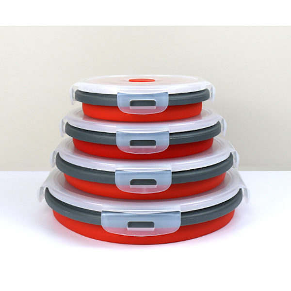 4 st/ set Rund Silikon Vikbar Lunchbox Set Mikrovågsugn