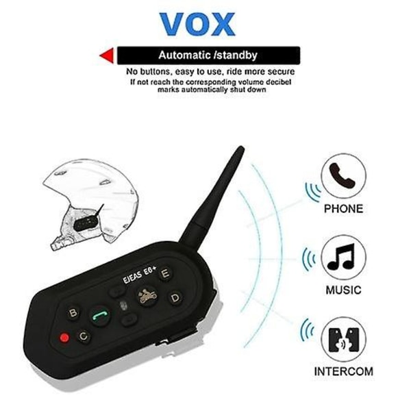 1200M EJEAS E6 Plus Bluetooth Motorcykel Intercom Headset